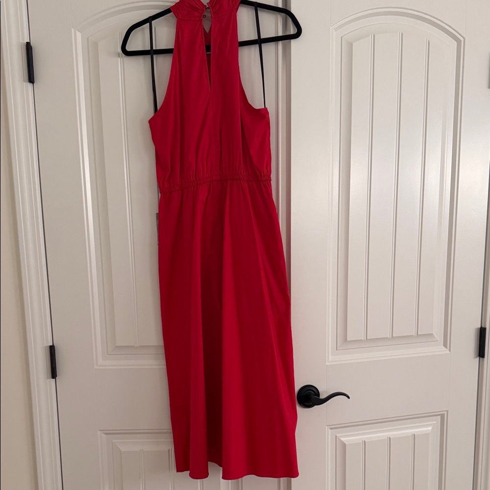 Red Halter Midi Dress with Ring Detail - Picture 4 of 5